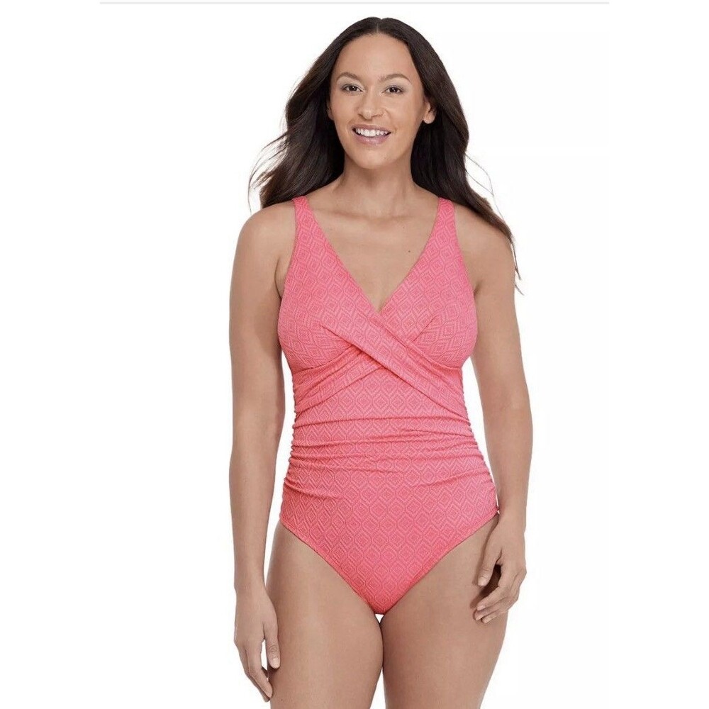 Women’s Bal Harbour Crossover One-Piece Swimsuit Size 12 Guava